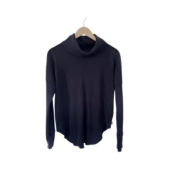 Aritzia TNA Black Thermal Waffle Knit Cowlneck Long Sleeve Slouchy Shirt - Picture 3 of 14